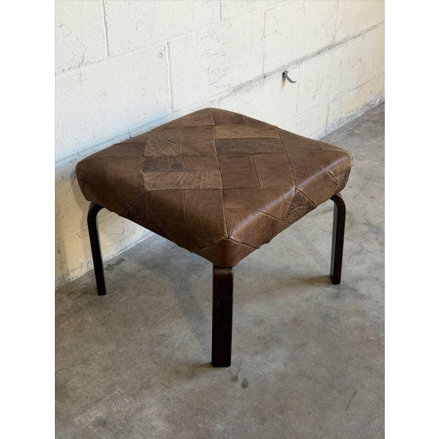 Brown Leather Patchwork Square Ottoman Danish Mid-Century Modern 1970s For Sale - Image 4 of 10