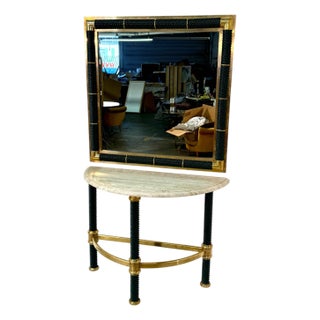 1970s Italian Console With Mirror, Lacquered Dark Green - Set of 2 For Sale