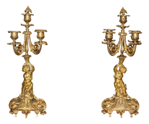 Cherub Candlesticks in Gilt Bronze, Late 19th Century, Set of 2