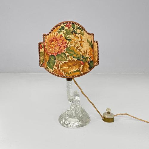Glass Italian Art Deco Table Lamps in Murano Glass and Floral Fabric attributed to Seguso, 1930s, Set of 2 For Sale - Image 7 of 18
