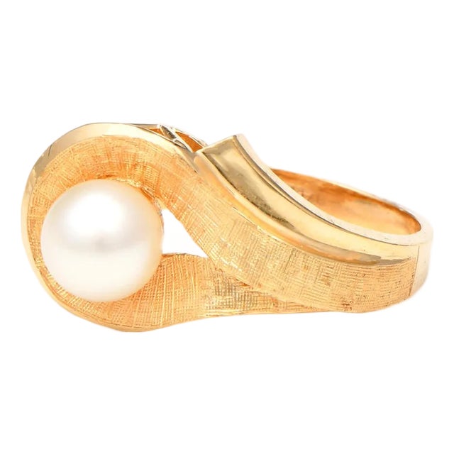 14KY Akoya Pearl Loop Ring, size 5.25 For Sale