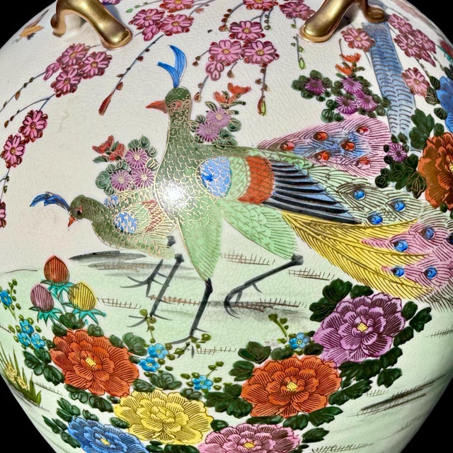 Antique Japanese Satsuma Vase With Peacocks, Meiji Period For Sale - Image 4 of 9