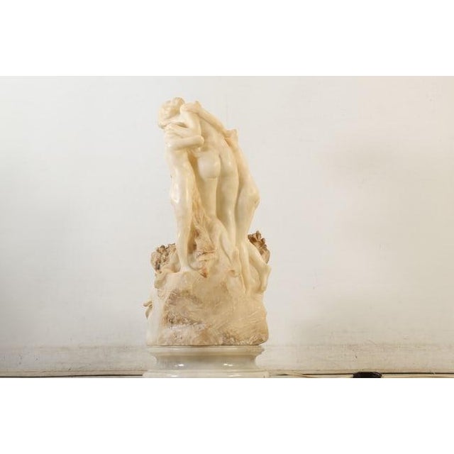 Quality Circa 1920's Large Alabaster Lamp of 4 Nymphs Cuddled Together, Lamp on Electrified Base For Sale - Image 9 of 18
