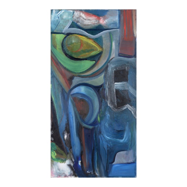 Vertical Abstract With Blue and Green by Catherine Freethy For Sale