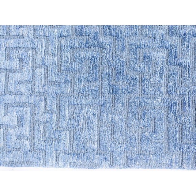 Blue Modern Fret Pattern Blue Silk Runner "Aegean Maze" by Doris Leslie Blau For Sale - Image 8 of 8