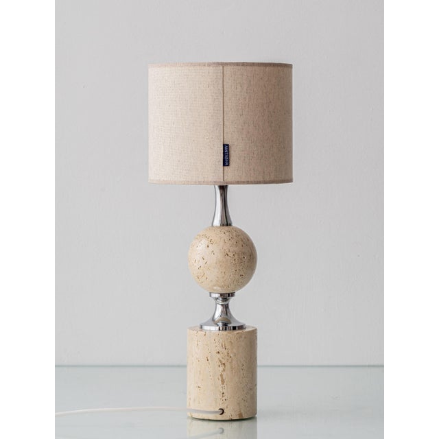 Beige Vintage French Travertine and Chrome Table Lamp by Philippe Barbier, 1960s For Sale - Image 8 of 11