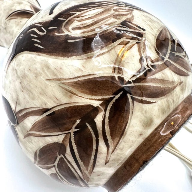 Mid-Century Modern 1960s Raymor Bitossi Style Small Hand Painted Italian Ceramic Table Lamp With Drum Shade For Sale - Image 3 of 12