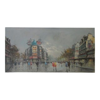 1970s Studio DeVity Italia Street of Paris Impressionist Signed Oil on Canvas For Sale