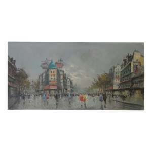 1970s Studio DeVity Italia Street of Paris Impressionist Signed Oil on Canvas