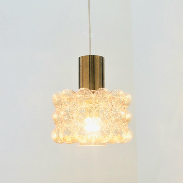 Glashütte Limburg 1960s XL Mid-Century Modern Amber Bubble Glass Pendant by Helena Tynell for Limburg, Germany For Sale - Image 4 of 8