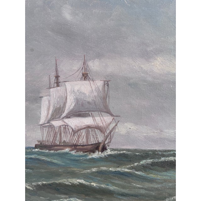 Coastal Vintage Original Seascape Oil Painting, Signed Coastal Landscape For Sale - Image 3 of 13