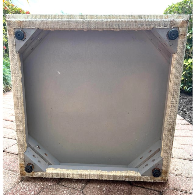 Mid Century Grasscloth White Side Table With Chrome For Sale - Image 9 of 10