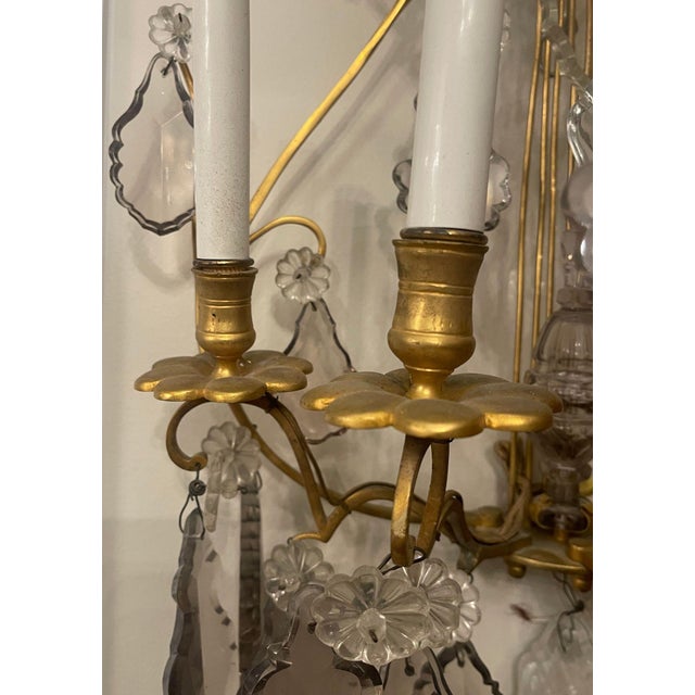 Pair of French Gilt Bronze and Crystal Wall Sconces, Late 19th Century. For Sale In Los Angeles - Image 6 of 11