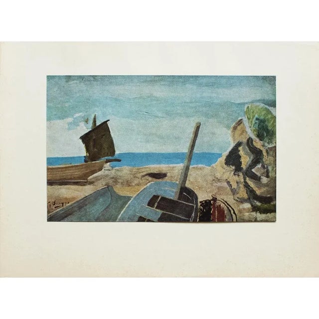 A lovely First Edition period offset lithograph, full-color print, of painting "Marine" (1944) by Georges Braque. Comes...