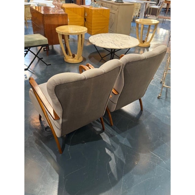 Art Deco Pair of Italian Art Deco Style Club Chairs With Grey Upholstery For Sale - Image 3 of 6