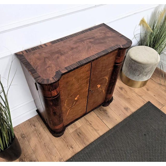 Wood Mid-Century Modern Art Deco Italian Burl Walnut Dry Bar Cabinet with Glass Top, 1950s For Sale - Image 7 of 13