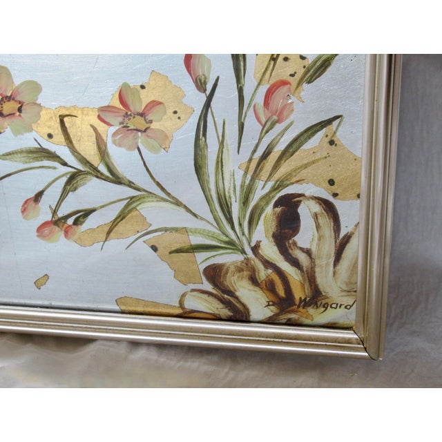 1970s C.1970's LaBarge Chinoiserie-Style, Silver & Gold Leaf Burnished, Reverse Painted Eglomise Mirror For Sale - Image 5 of 18