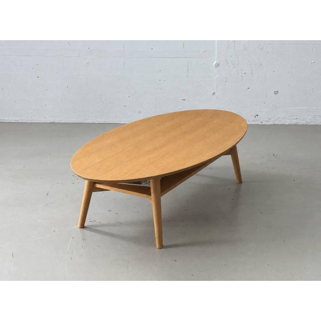 Beige Mid-Century Scandinavian Oval Coffee Table with Shelf For Sale - Image 8 of 13