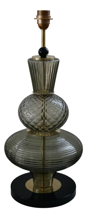 Mid-Century Style Round Smoky Murano Glass and Brass Table Lamp, 2000s