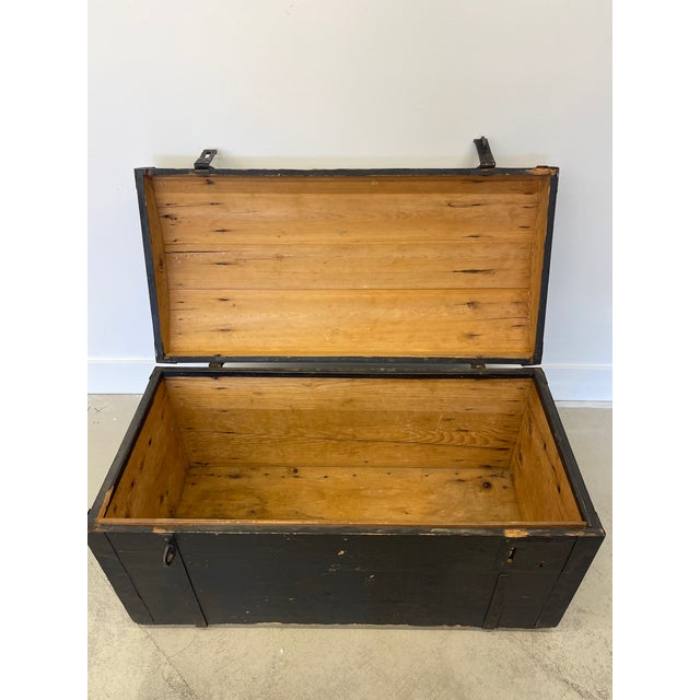 German dome wood travel trunk, circa early 1800. Considering its age, the trunk is in excellent condition. Closes firmly,...