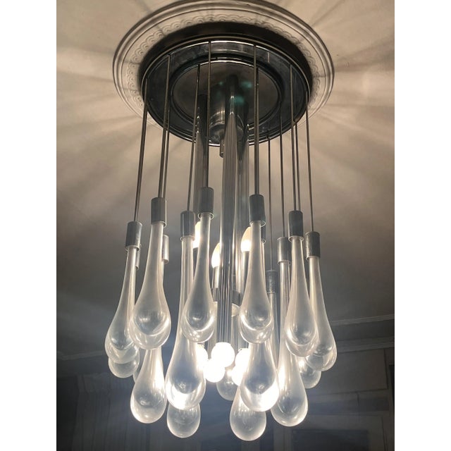 Metal Vintage Chandelier in Chrome Steel and Murano Glass from Venini, 1970s For Sale - Image 7 of 17