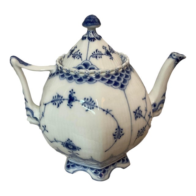 Royal Copenhagen Blue Fluted Full Lace Teapot For Sale