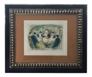 Mid 20th Century Figurative Hand-Colored Etching by Ira Moskowitz, Framed