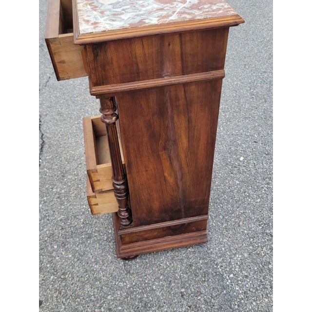 19th Century French Antique Walnut Marble Top Bedside Cabinet Nightstand For Sale - Image 17 of 18