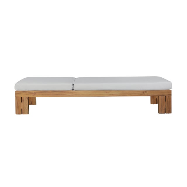 Paradiso Outdoor Teak Chaise - Gray Fabric For Sale - Image 9 of 9