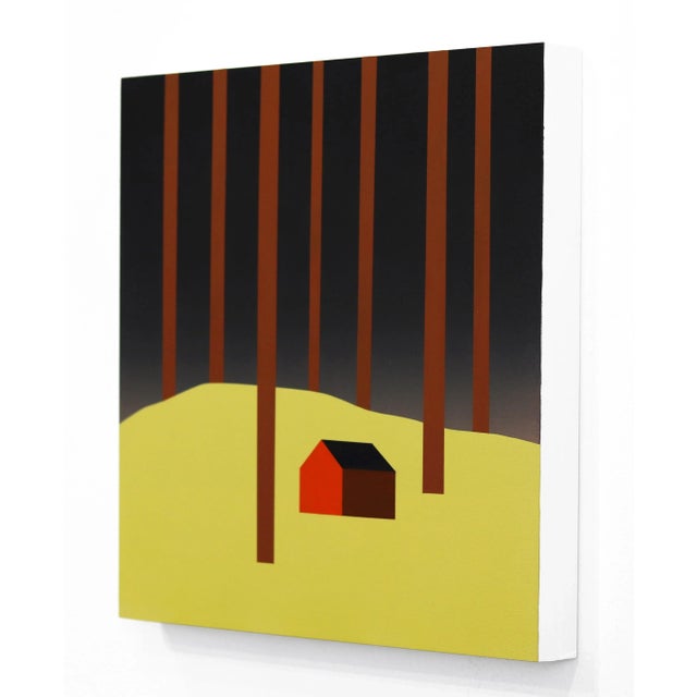 Cabin in September - Minimalist Figurative Landscape Original Artwork by Mike Gough For Sale In Los Angeles - Image 6 of 9