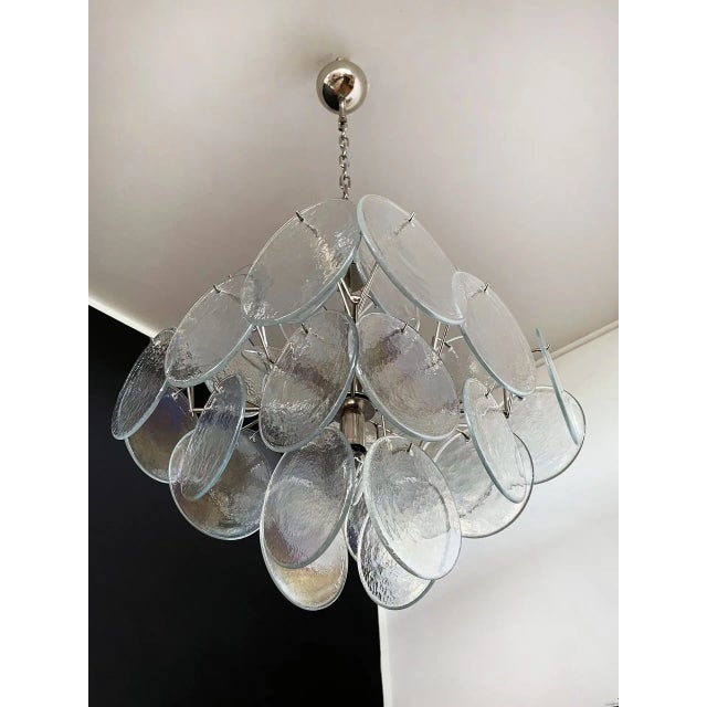 Metal Italian Murano Chandelier, 36 Iridescent Disks For Sale - Image 7 of 9