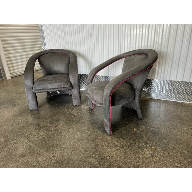 Gray 1970s Marge Carson Ultra Suede Ribbon Armchairs - a Pair For Sale - Image 8 of 10