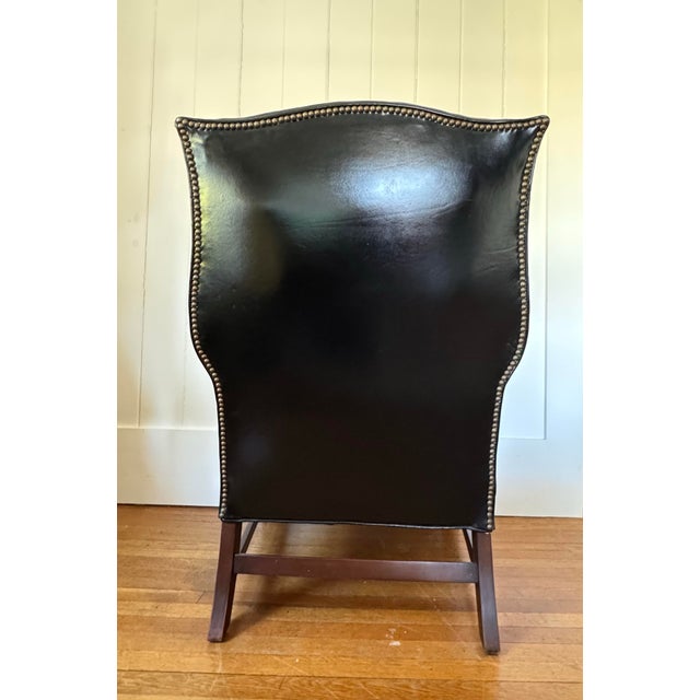 Animal Skin 1950s Georgian Style Black Leather Wingback Chair For Sale - Image 7 of 12