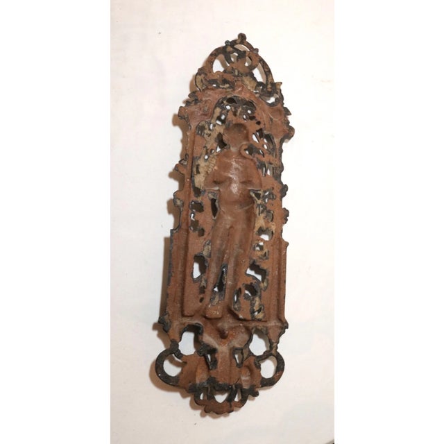 Black Antique Ornate Figural Heavy Cast Iron Relief Man Smoking Pipe Wall Plaque Art For Sale - Image 8 of 11