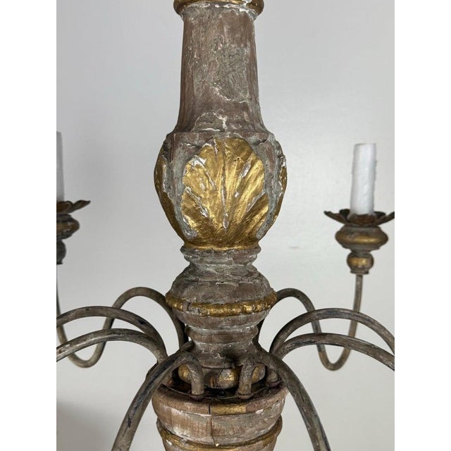 Italian Antique Italian Giltwood and Iron Six-Light Chandelier For Sale - Image 3 of 11