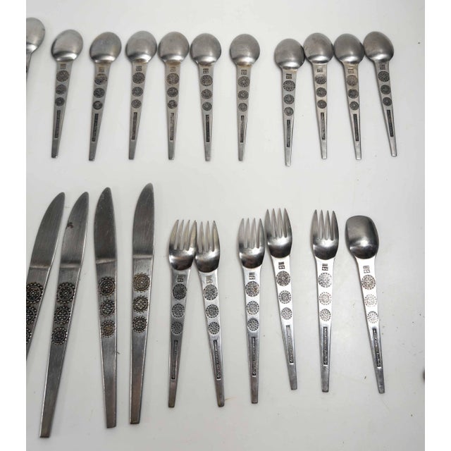 Mid-Century Modernist 38 Piece Stainless Steel Flatware Set in San Moritz for National For Sale - Image 14 of 18