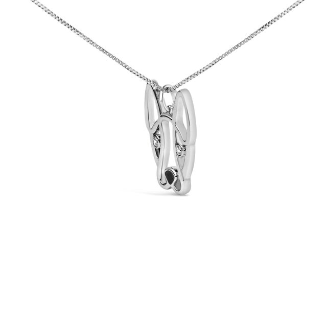 Contemporary .925 Sterling Silver Diamond Accent and Black Enamel French Bullldog 18" Inch Pendant Necklace inch (I-J Color, I2-I3 Clarity) For Sale - Image 3 of 6