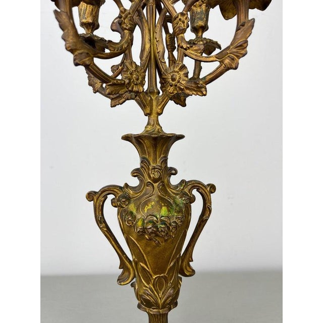 Antique French Brass and Marble 5-Arm Candelabra For Sale - Image 6 of 12
