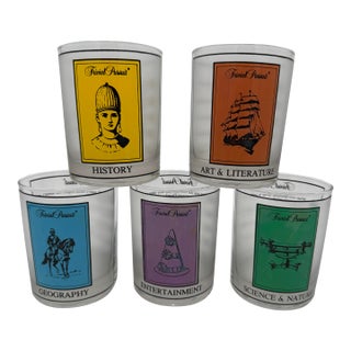 1980s rivial Pursuit Dof by Culver Double Old Fashioned Barware Set of 5 For Sale