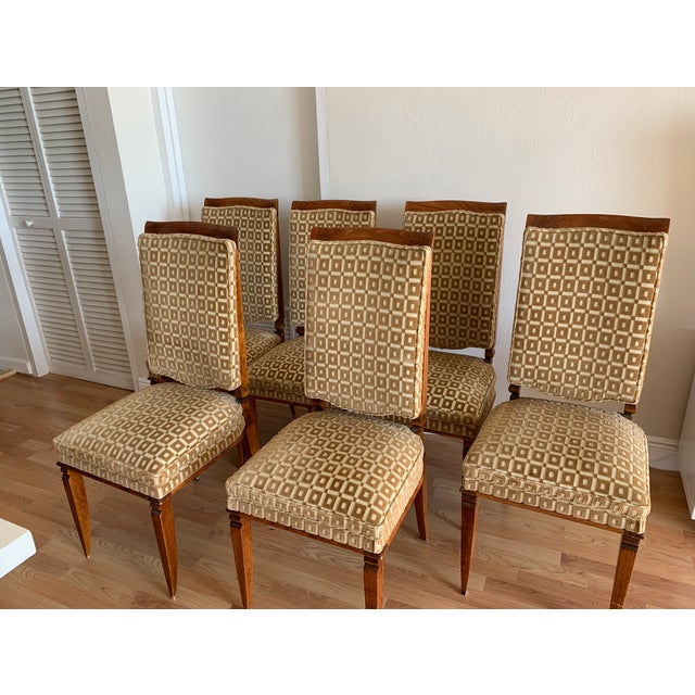 1930s French Art Deco Chestnut Wood & Silk Dining Chairs - Set of 6 For Sale - Image 11 of 11