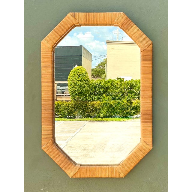 Vintage Octagonal Wrapped Rattan Frame Mirror For Sale - Image 14 of 15