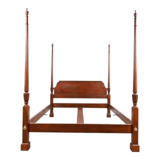 Baker Furniture Georgian Carved Mahogany Queen Size Poster Bed For Sale