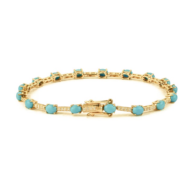 14k Solid Gold Natural 3.25ct Turquoise & Diamond Mexican Bracelet For Sale - Image 10 of 16
