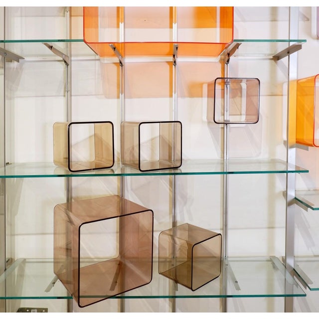 Metal Modular Wall Shelf in Brushed Metal, Glass and Acrylic, 1960s For Sale - Image 7 of 11