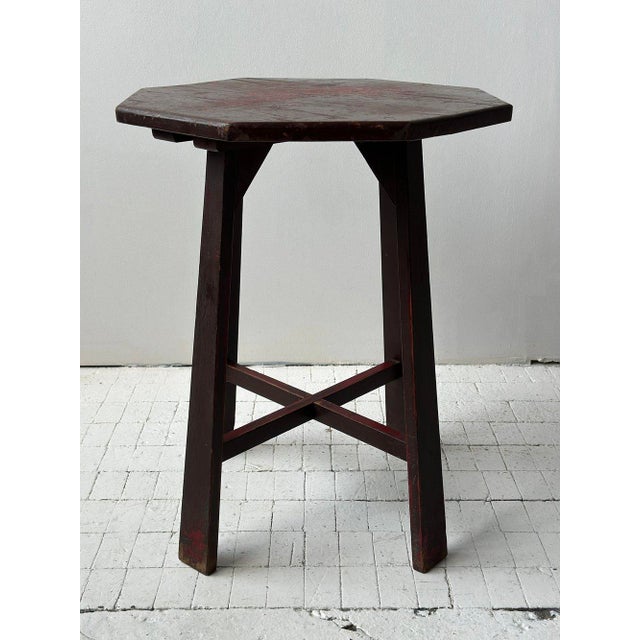 Wood Vintage Arts and Crafts Painted Octagonal Side Table, Circa 1910s For Sale - Image 7 of 12