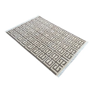 Not Yet Made - Made To Order Handmade Cotton Natural Vegetable Dyed Beige and Brown Geometric Pattern Rug - 8'x10' For Sale