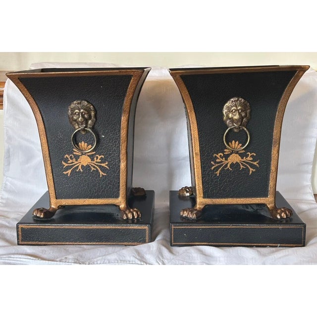 Traditional Tole Cachepots With Pineapple Motif For Sale - Image 3 of 8