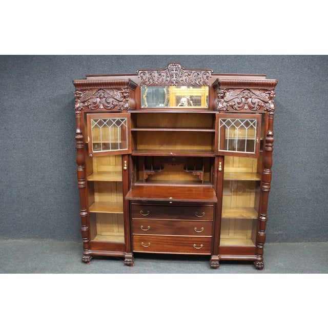 Brown Attributed r.j. Horner Mahogany Breakfront Bookcase Secretary With Winged Griffin Carvings For Sale - Image 8 of 18