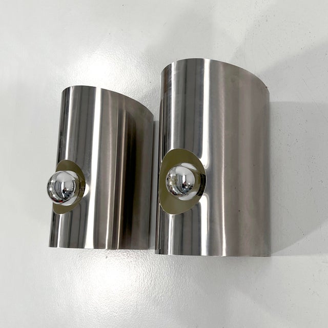 Metal Cylindrical Chromed Wall Lamps, 1970s, Set of 2 For Sale - Image 7 of 11