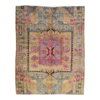 1960s Vintage Persian Tan Handmade Medallion Wool Rug For Sale